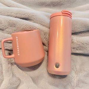 SOLD- Starbucks matte pink drink mug bundle
